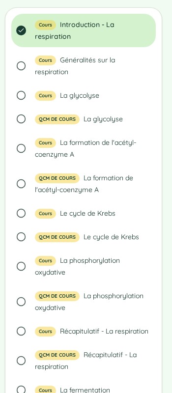 Chapitres d'un cours avec progression