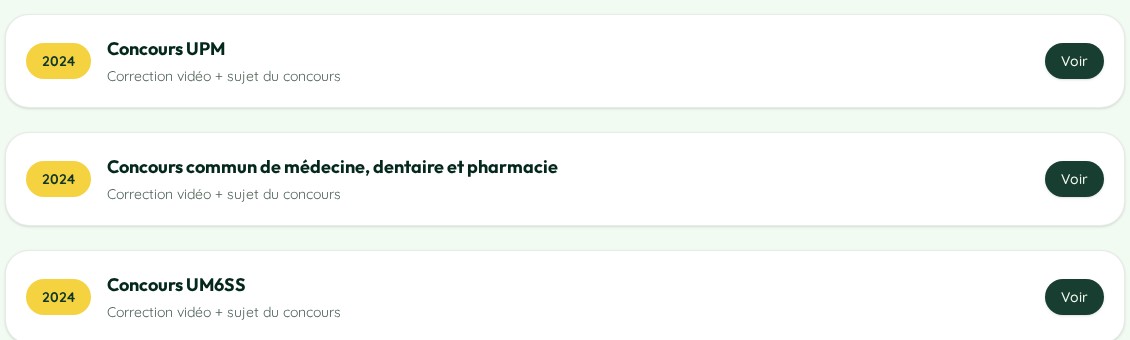 Liste réelle des concours corrigés par année