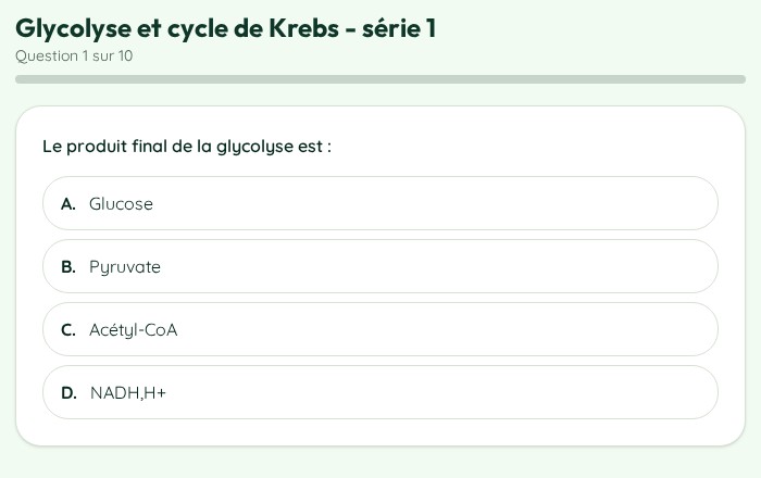 Aperçu d'un QCM PREPSVT : question à choix multiples avec correction